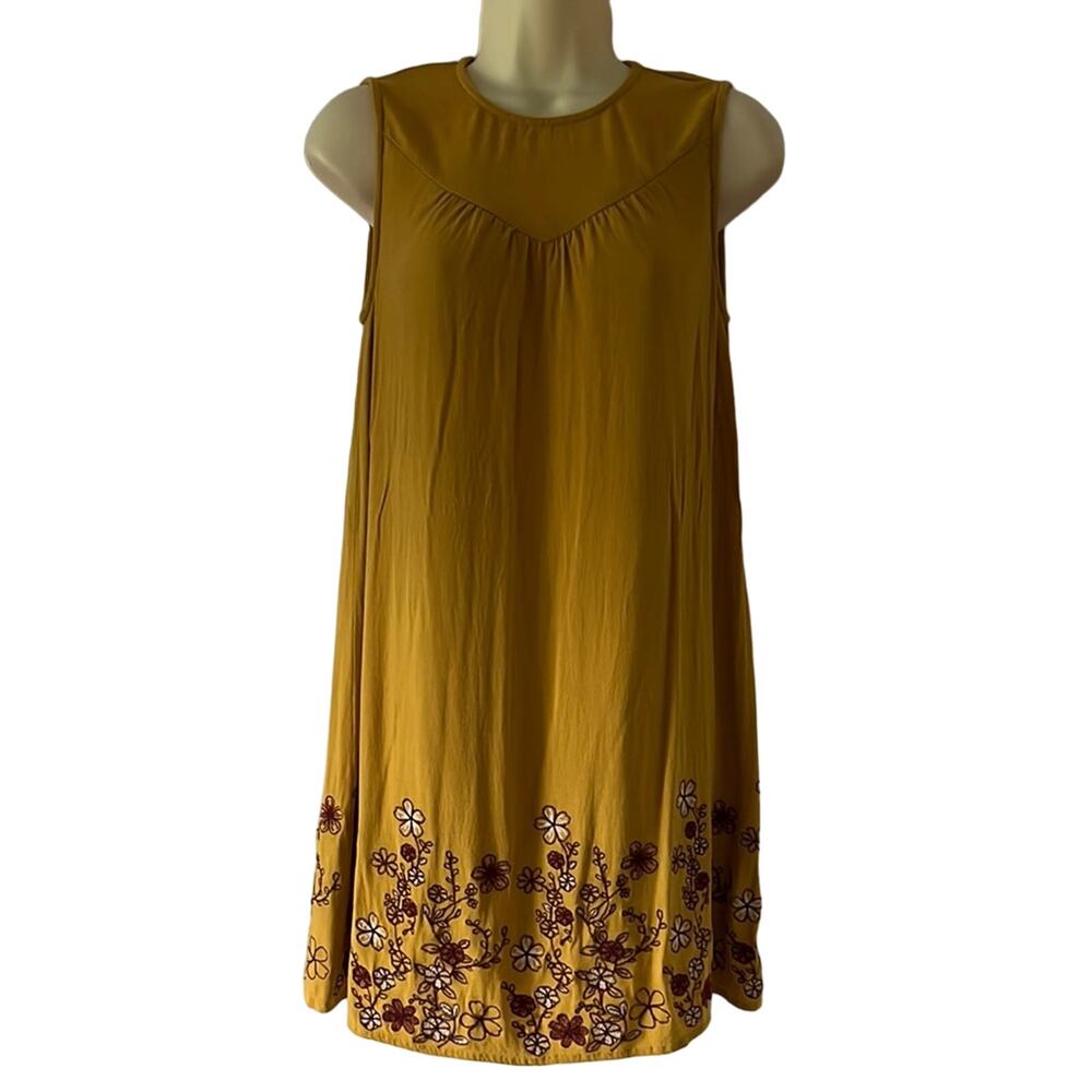 Blue Rain Gold Embroidered Sleeveless Dress Woman Size Small Boho Festival